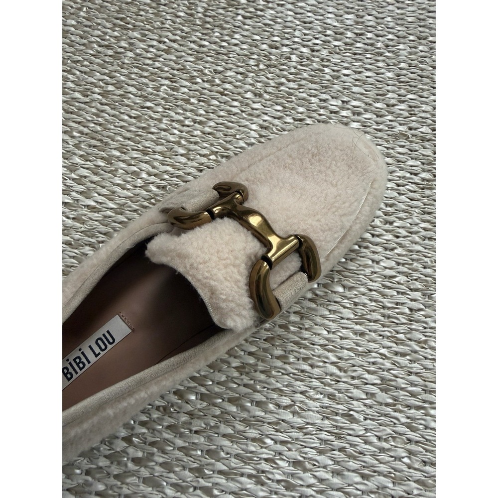 Bibi Lou Anthropologie Marcella Sherpa Teddy Loafers 38/8. Coastal Gold Hardware - Picture 6 of 8